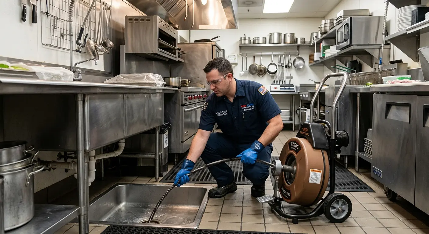 Commercial drain cleaning service in a restaurant kitchen in Highlands Ranch